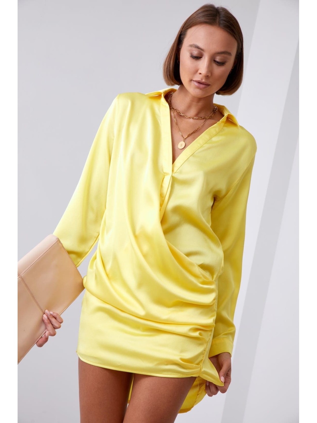 Yellow shirt dress with ruffles FG641 - Online store - Boutique